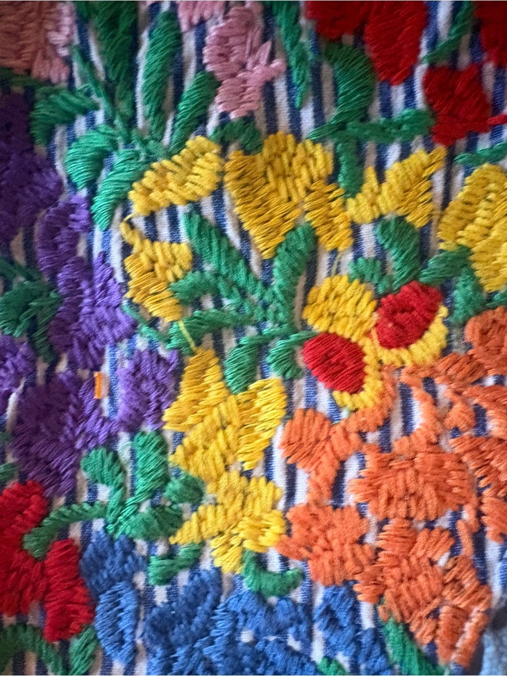 Embroidered Floral Cotton Blouse in Blue and Multicolor - Picture 5 of 6
